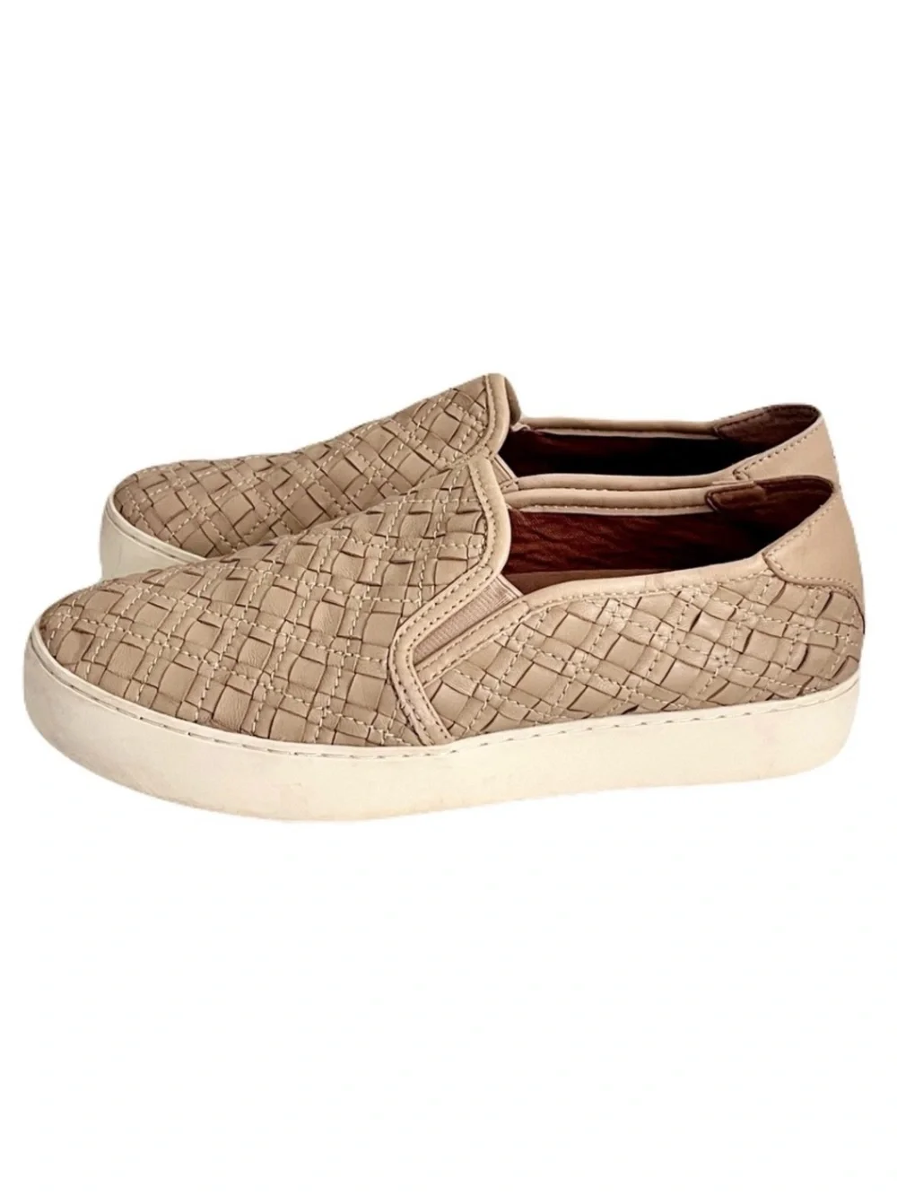 Frye Taupe Beige Lena Woven Leather Slip On Sneakers, Size 8